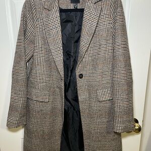 New Look Black and Brown Plaid Pea Coat